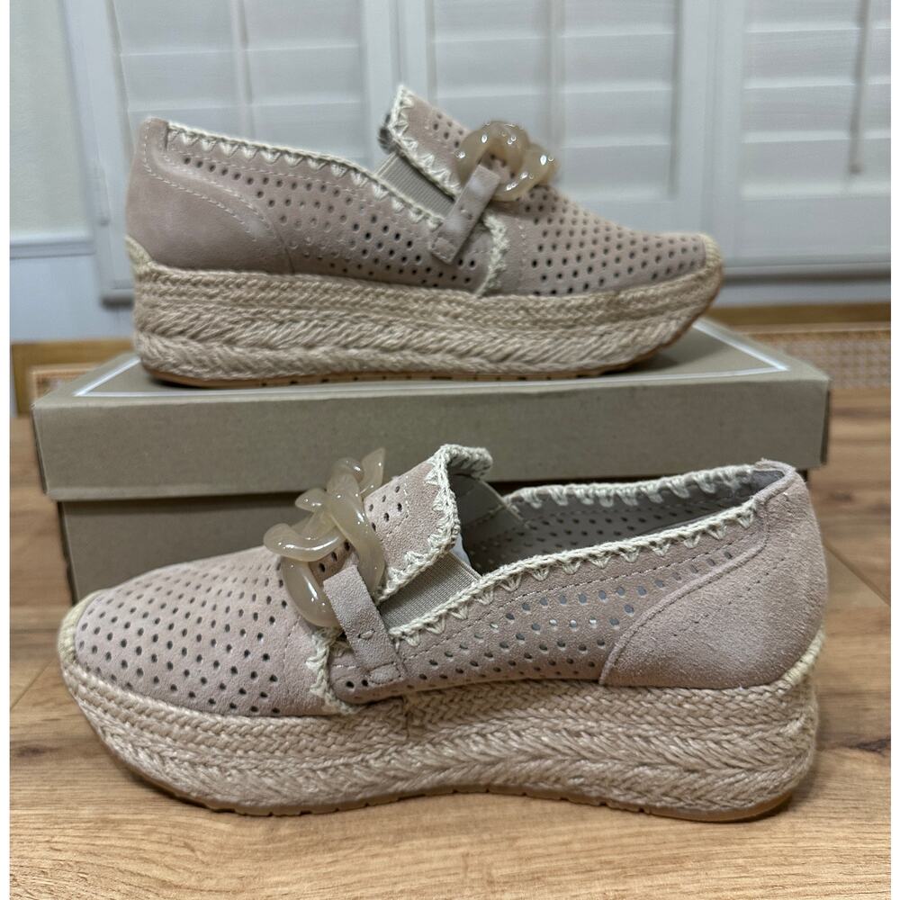 Dolce Vita Jhenee Espadrille Perforated Taupe Suede Sz 8 NIB Chunky Chain Detail - Picture 9 of 14